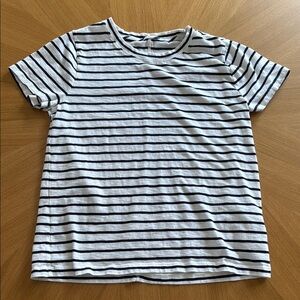 J Crew Navy and White Striped Crew Neck Girlfriend Tee Sz Large